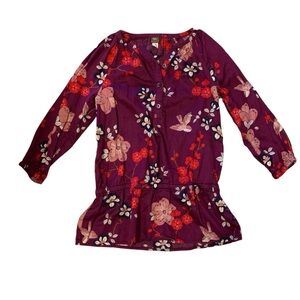 Tea Collection Purple Floral Print Tunic Top Longsleeve size 8